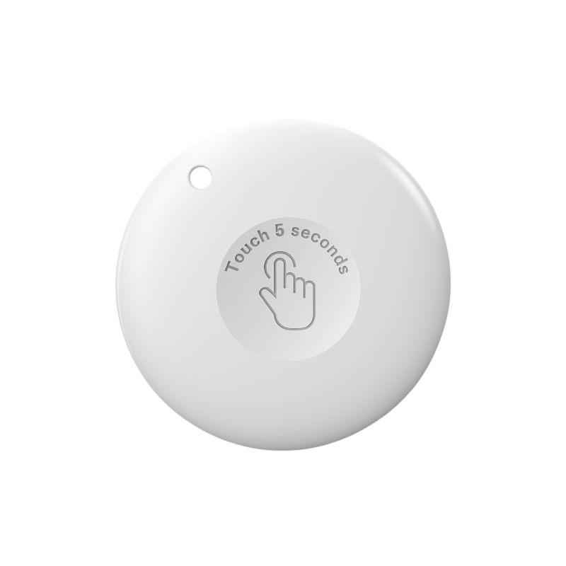 Sensore termico e igrometro domestico bianco rotondo con icona touch, Ideale per misurare temperatura e umidità indoor.