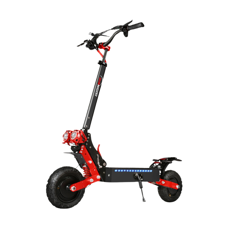monopattino elettrico fuoristrada a doppio motore, ruote 11 pollici, luci LED, sospensioni e freni multipli, pieghevole.
