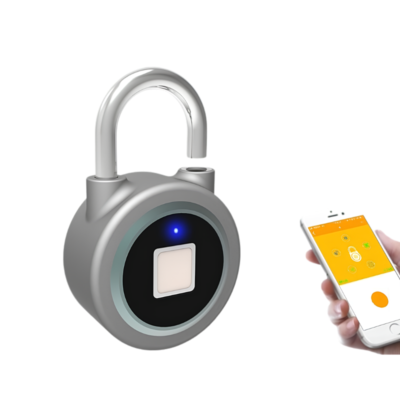 Lucchetto intelligente rotondo con impronta digitale, Bluetooth e controllo via app su smartphone per valigie.