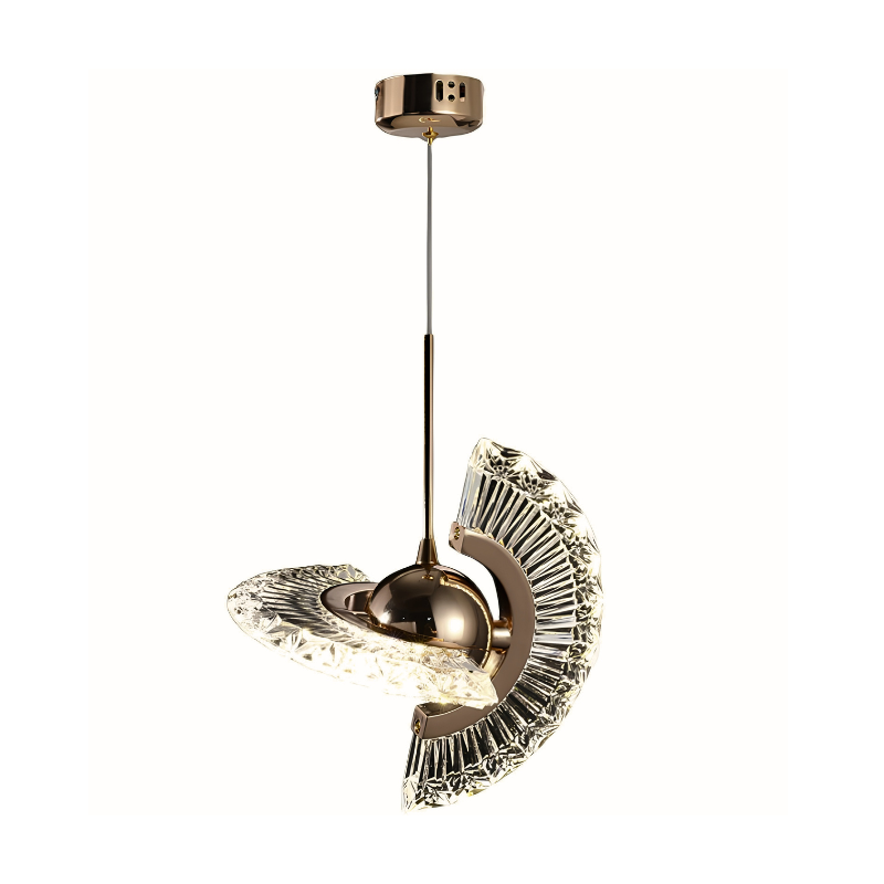Lampadario UFO dorato in lega di zinco con cristalli, LED, altezza regolabile, per camera da letto, bar o ristorante.