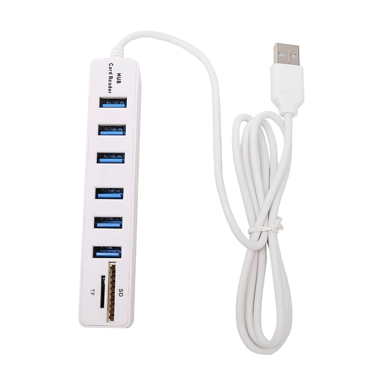 Hub USB 2.0 a 6 porte con lettore SD/TF integrato, cavo USB incluso, ideale regalo aziendale