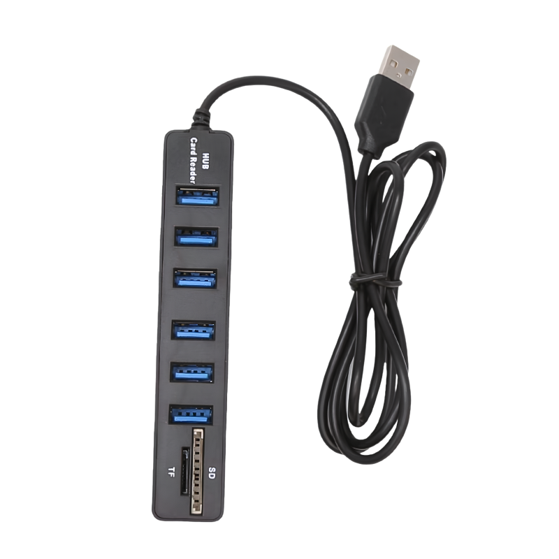 Hub USB verticale con 6 porte USB 3.0 e lettore schede SD/TF, cavo USB integrato