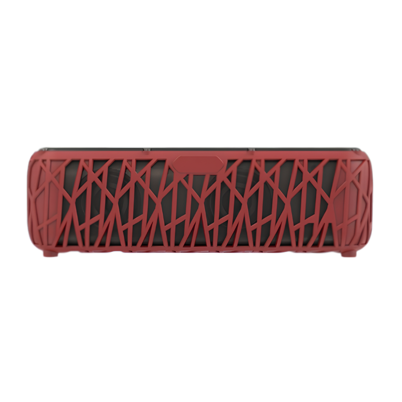 Altoparlante wireless T61 rosso con griglia geometrica, ricarica solare e Bluetooth per musica all'aperto.