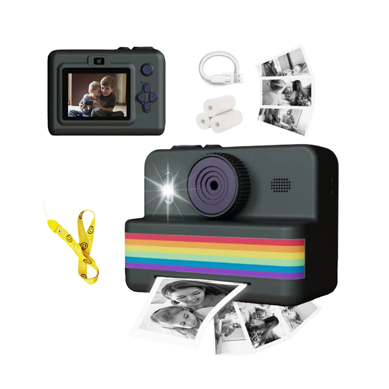 Camera digitale per bambini con stampa termicaistantanea黑白, display HD e cinga colorata. Regalo完美 per foto e selfie.