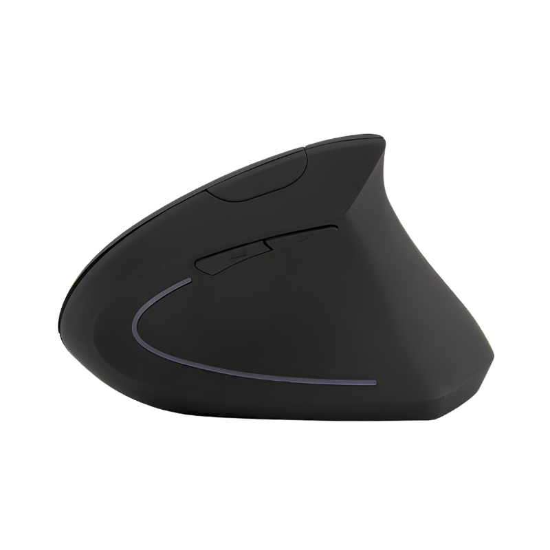Mouse wireless verticale nero per ufficio, ottico 1600dpi, connessione 2.4GHz, 6 tasti ed ergonomico design.
