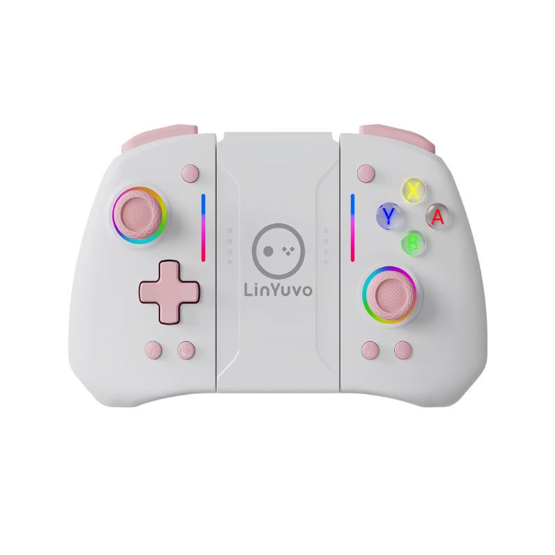 joycon wireless LinYuvo KS42 bianco e rosa con luci RGB, compatibile Nintendo Switch e Bluetooth.