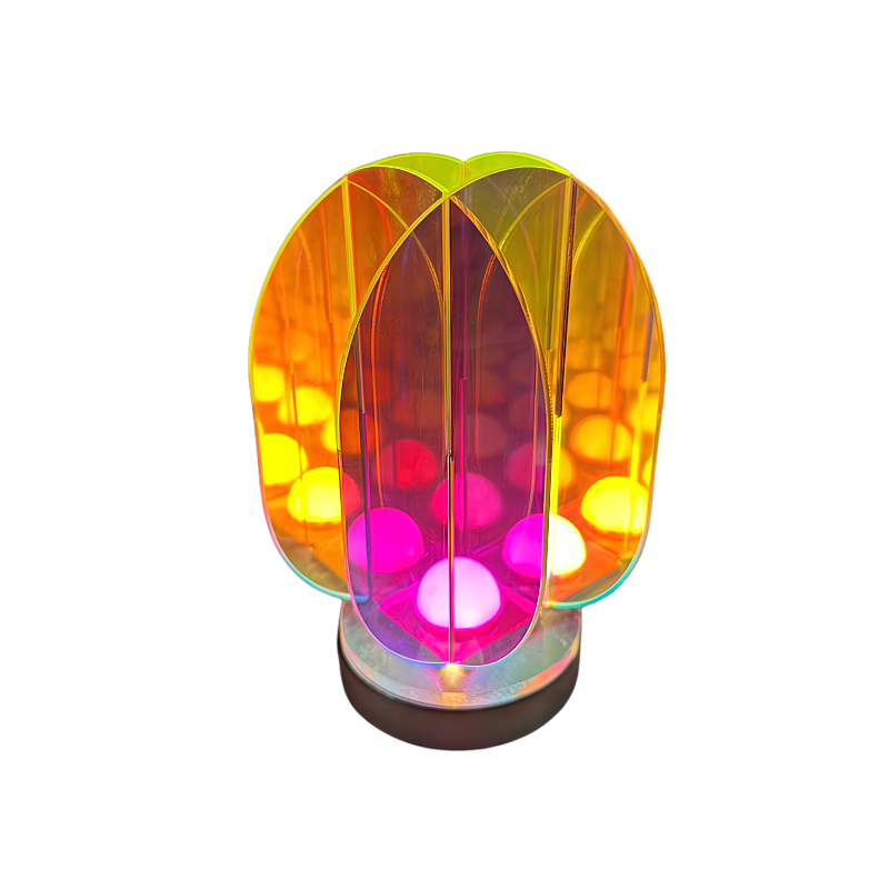 Lampada da tavolo in acrylic colorata con luci LED multicolore a forma di fiore, ideale per la decorazione domestica.