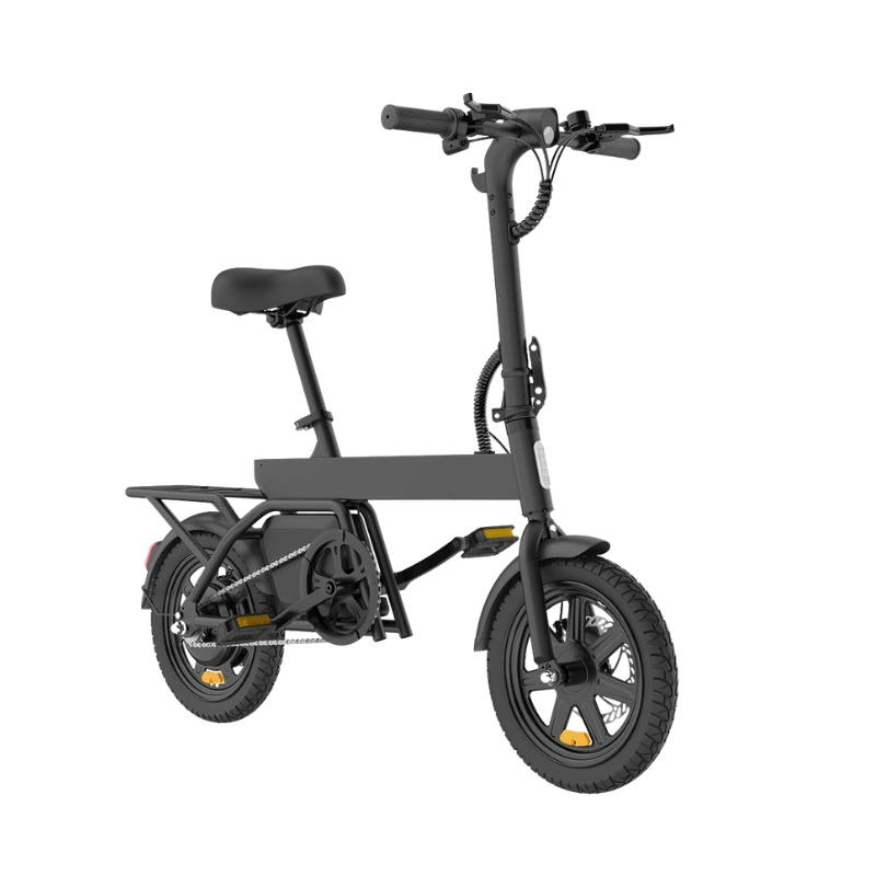 Bici elettrica city commuter 250W, batteria 36V 7.8Ah, ruote da 14 pollici, telaio nero, pedalata assistita
