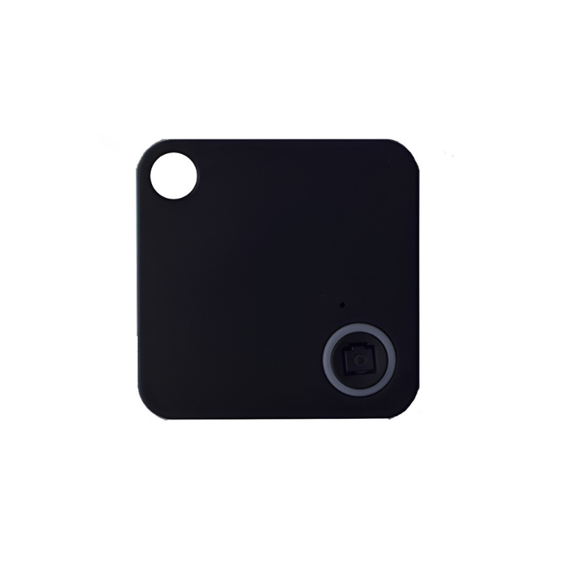 Dispositivo anti-smarrimento in ABS, quadrato 38x38x7 mm, colori nero/bianco/rosso/blu/verde, distanza wireless 10 m.