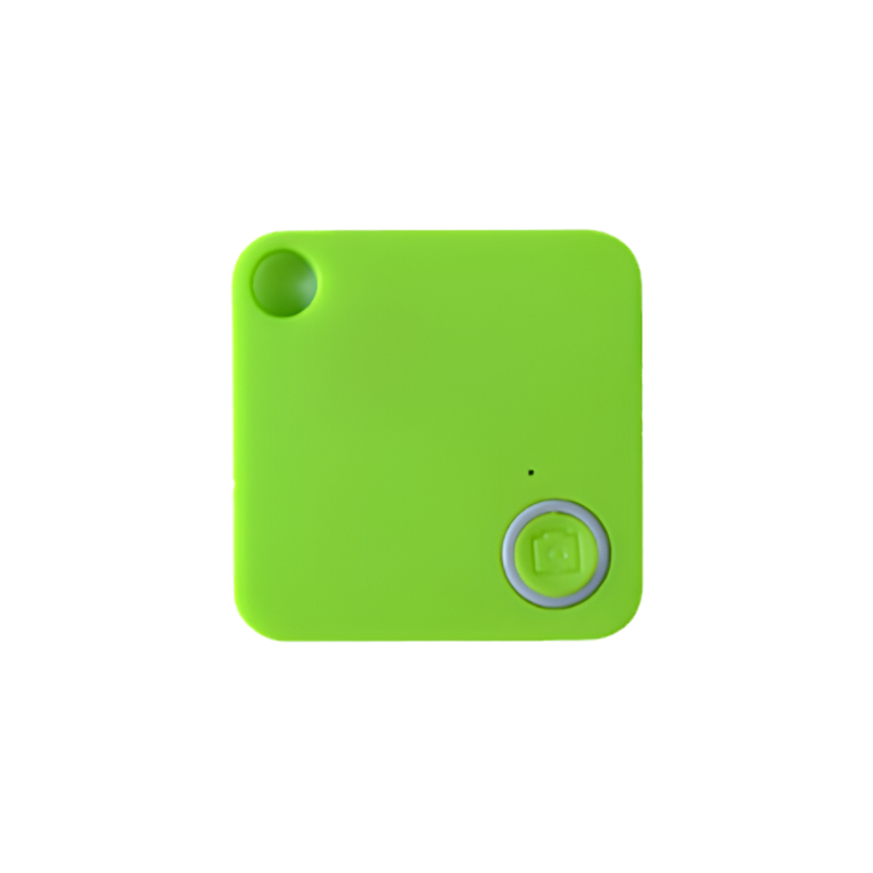 Dispositivo anti-smarrimento in ABS, verde, 38×38×7 mm, distanza wireless 10 m; disponibile in nero, bianco, rosso, blu.