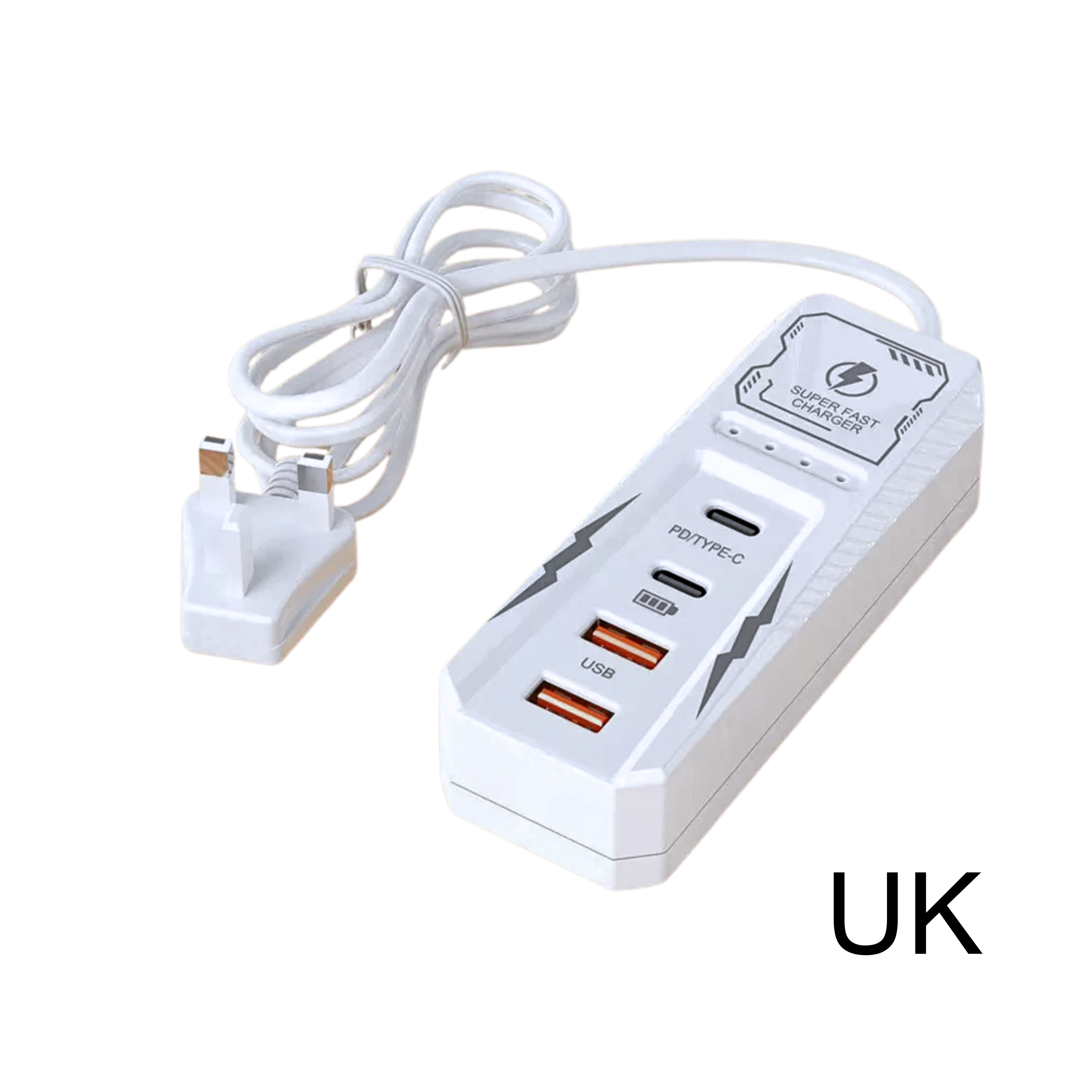 Caricatore multiporta USB con PD, quattro porte USB, power strip, USB-C, spina EU/US/UK