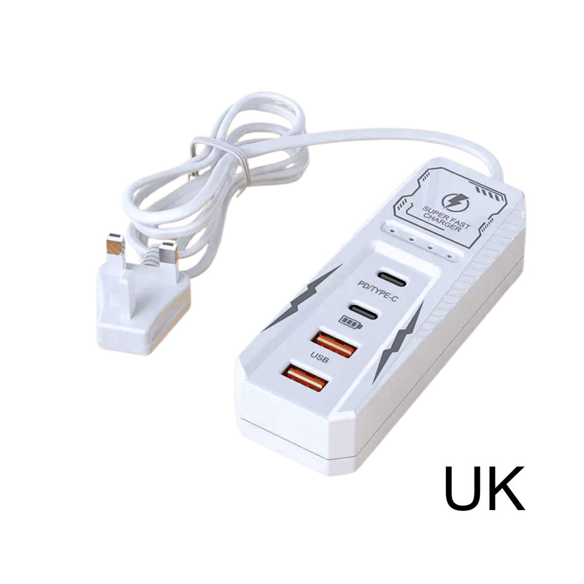 Caricatore multiporta USB con PD, quattro porte USB, power strip, USB-C, spina EU/US/UK