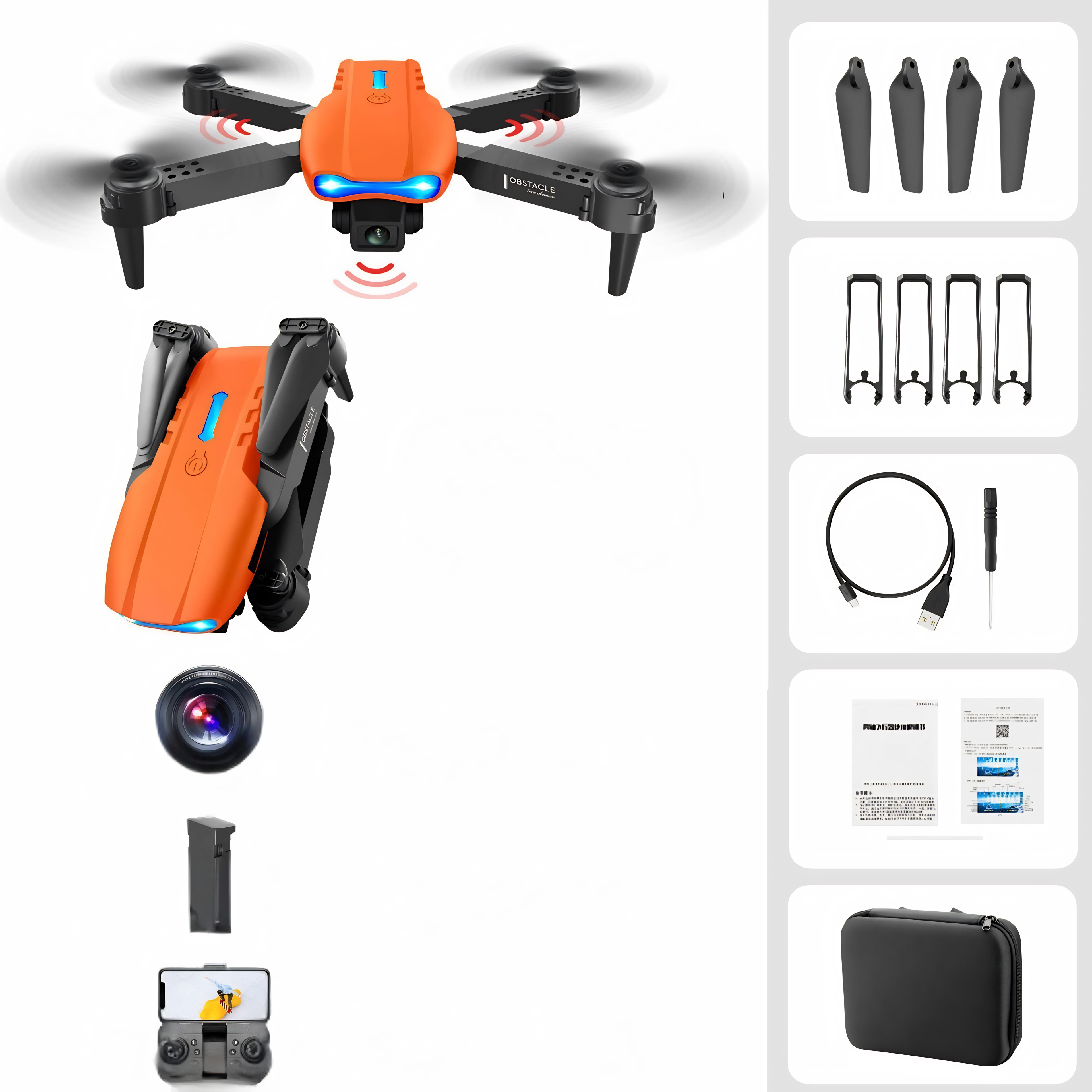 Drone con controllo remoto, fotocamera 4K doppia, evitamento ostacoli a tre lati, pieghevole.
