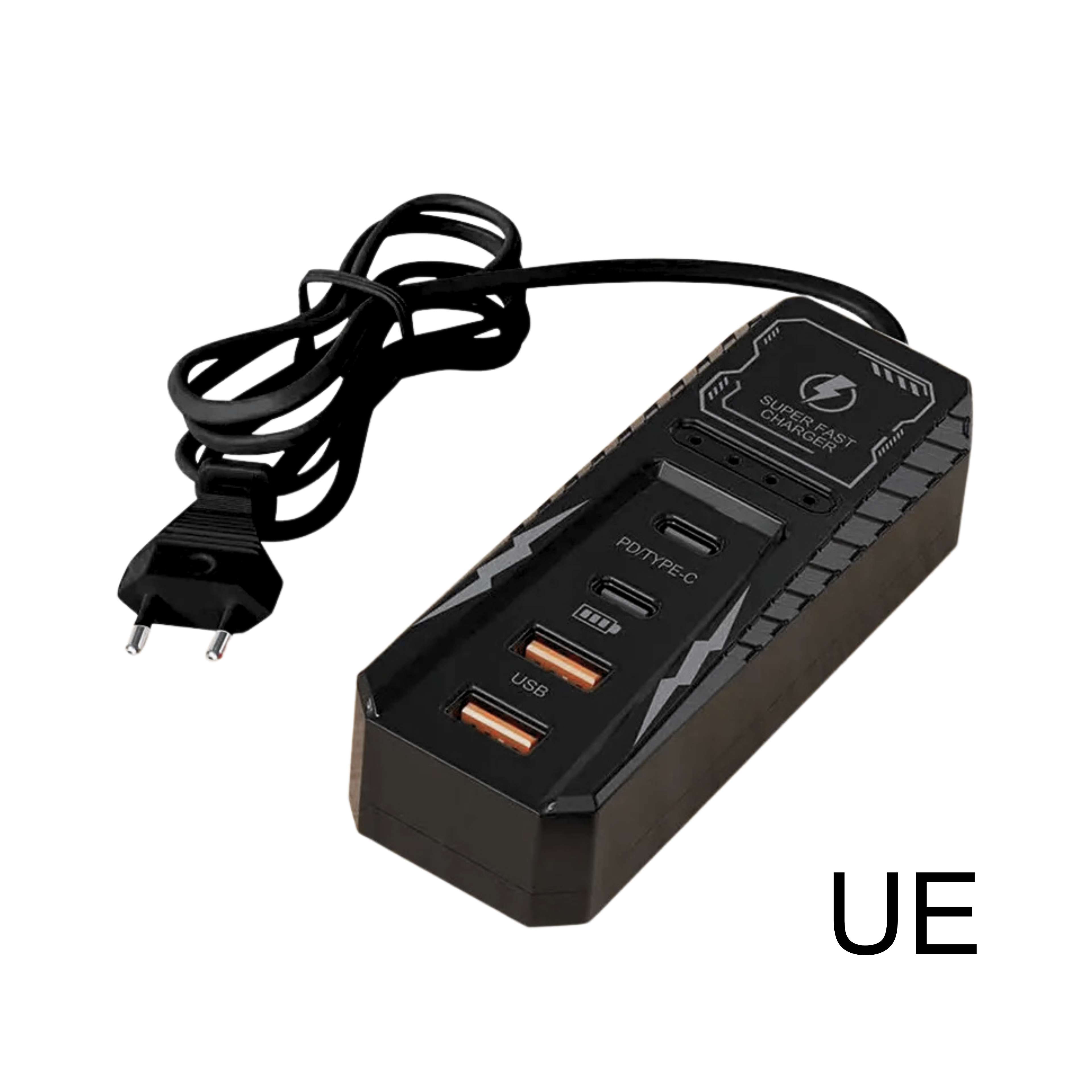Multiprese con 4 porte USB, caricatore PD rapido e USB-C, spina EU/US/UK, alimentatore a muro