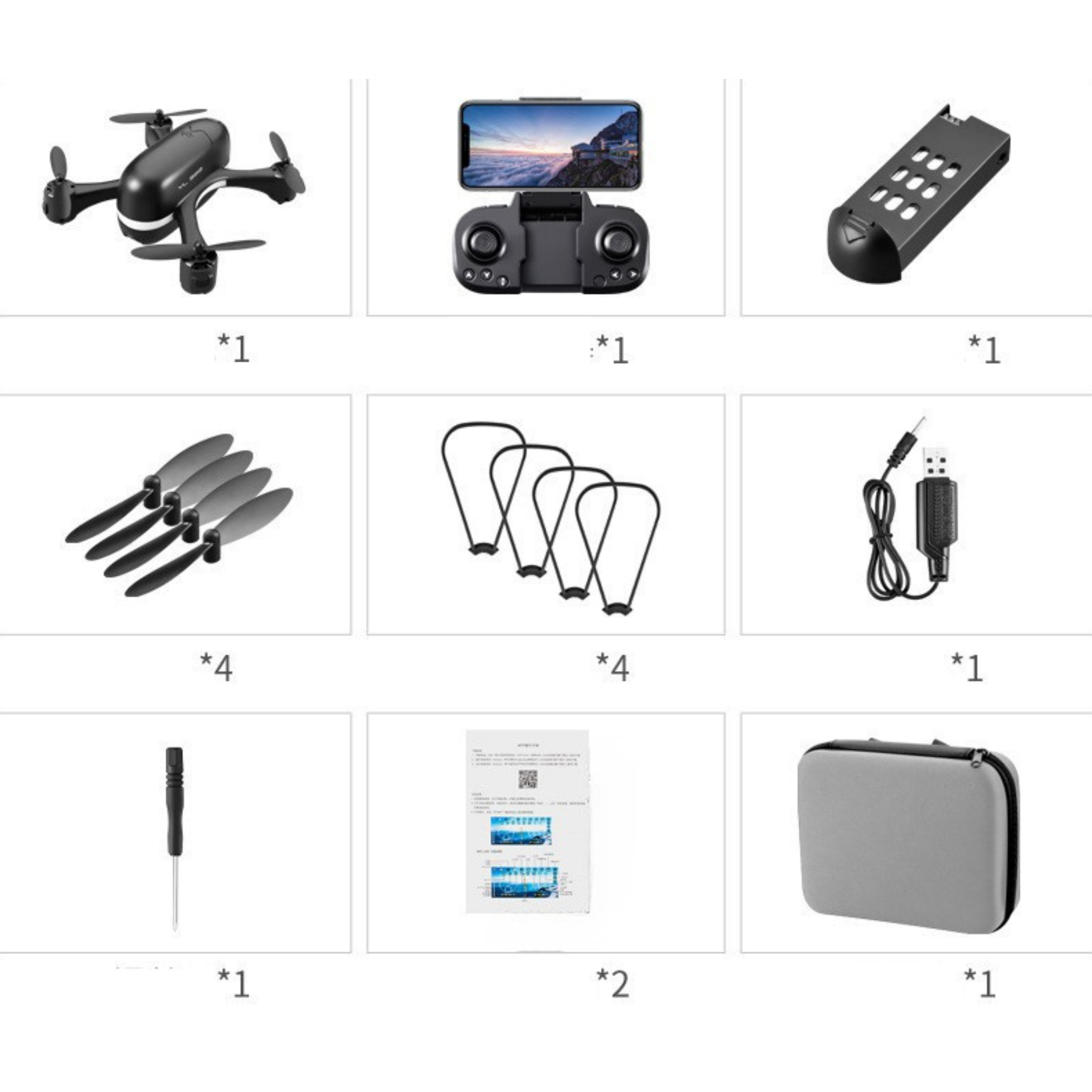 Drone S88 Mini UAV 4K HD a quattro assi con telecomando e supporto per smartphone, colore nero.