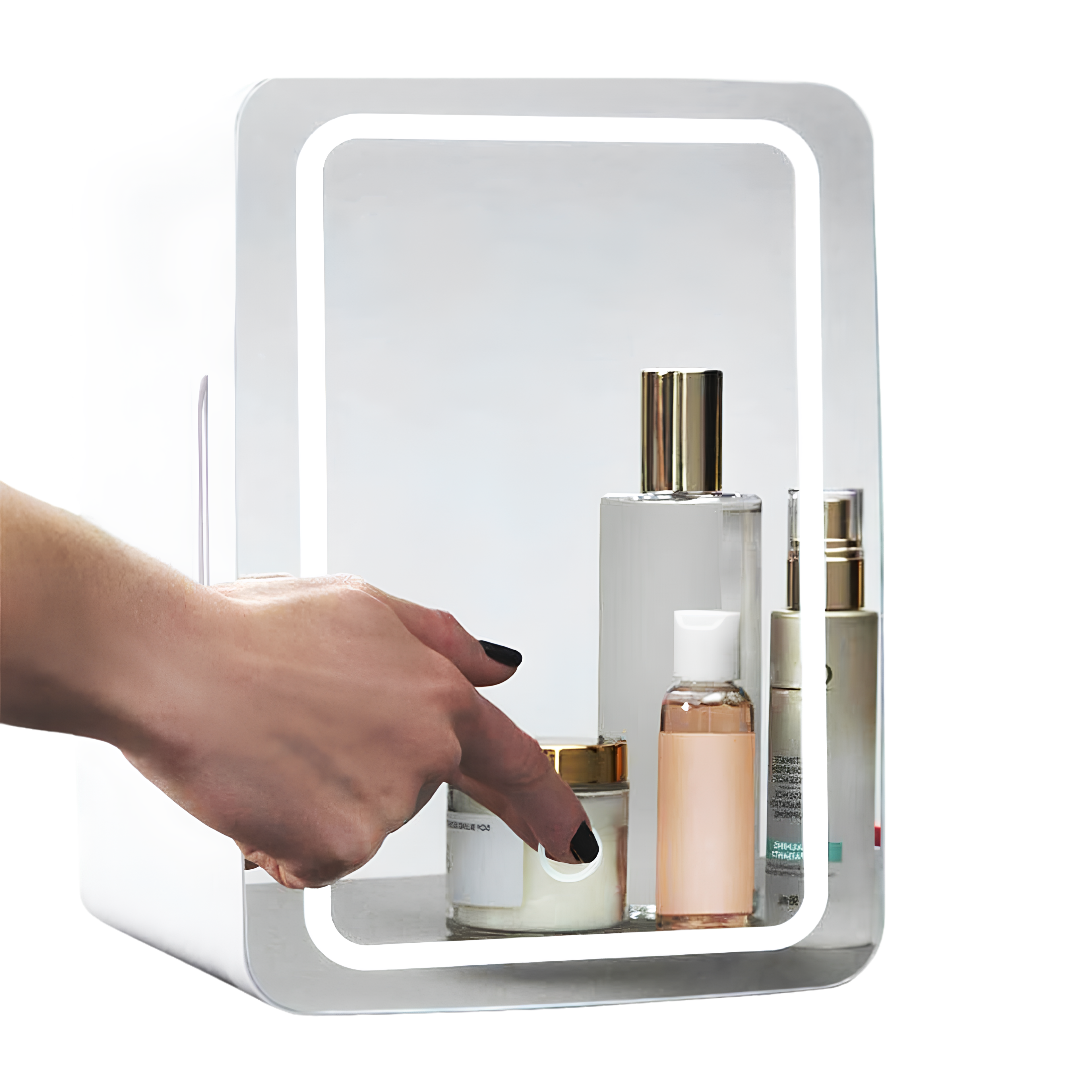 Mini frigorifero cosmetico portatile per profumi e skincare; raffredda e riscalda da 22–65°C, leggero e silenzioso