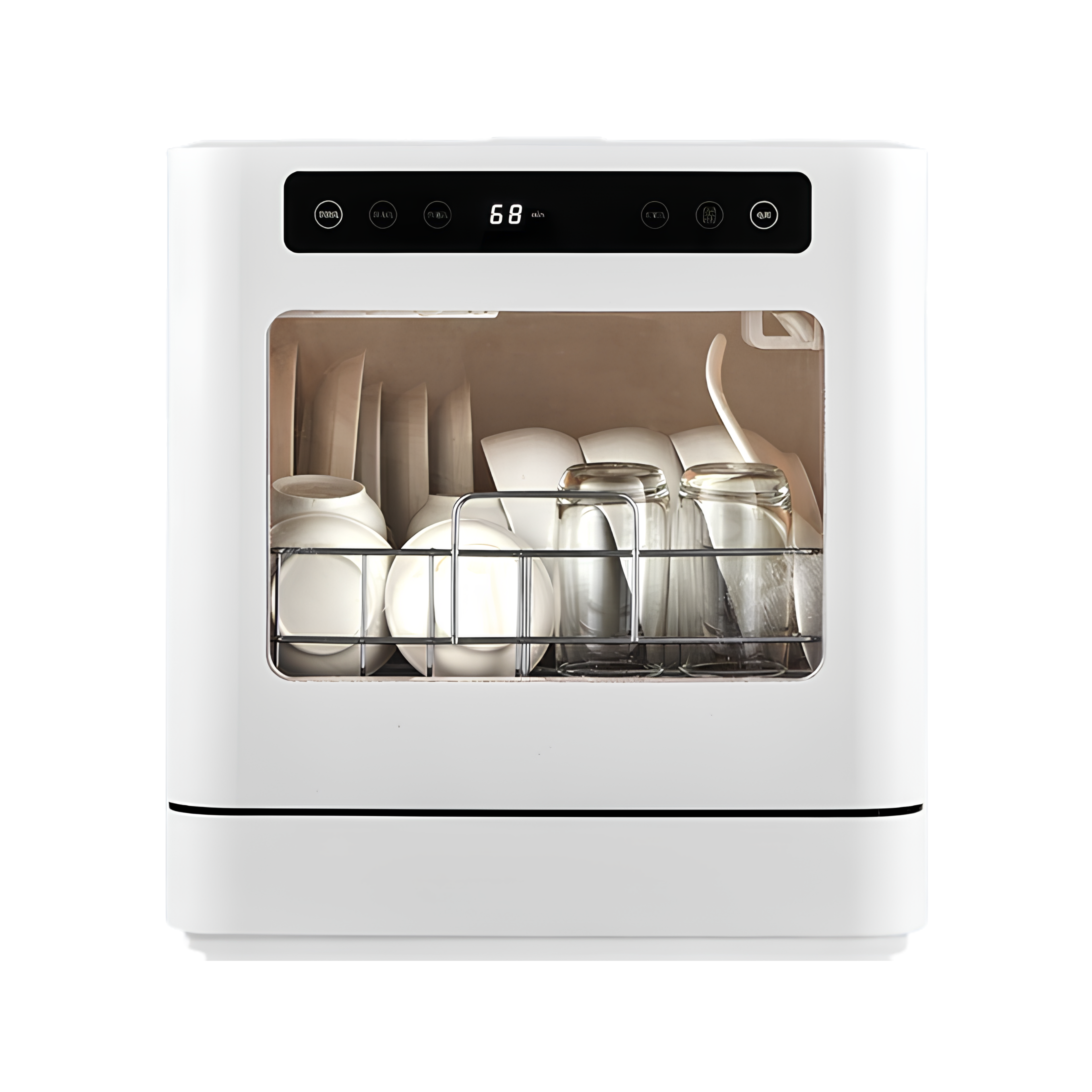 Lavastoviglie da tavolo bianca, 4 coperti, senza installazione, 220V/800W, lavaggio 75°C, asciugatura aria calda