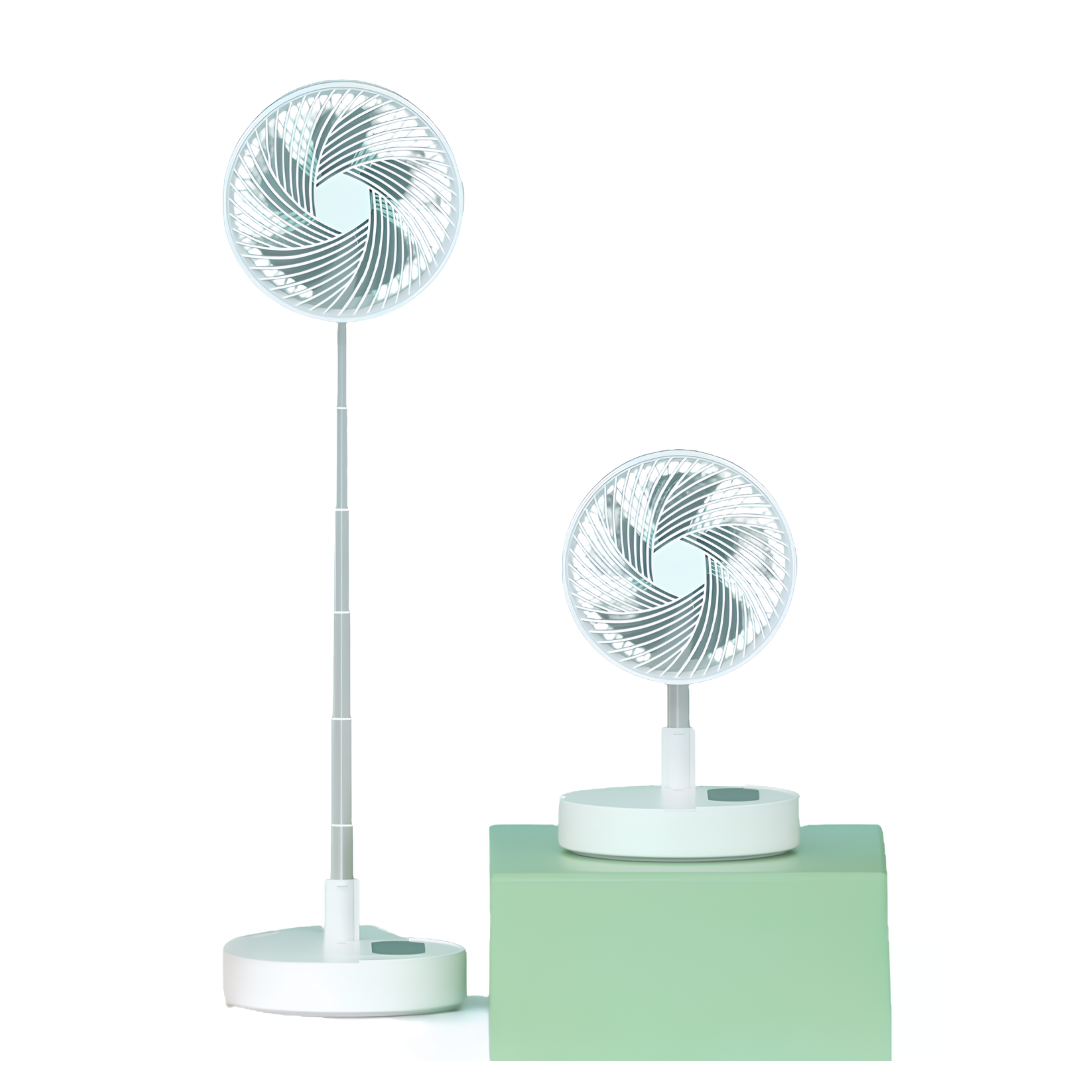 Ventilatore USB ricaricabile portatile retrattile, pieghevole, con testa oscillante e base