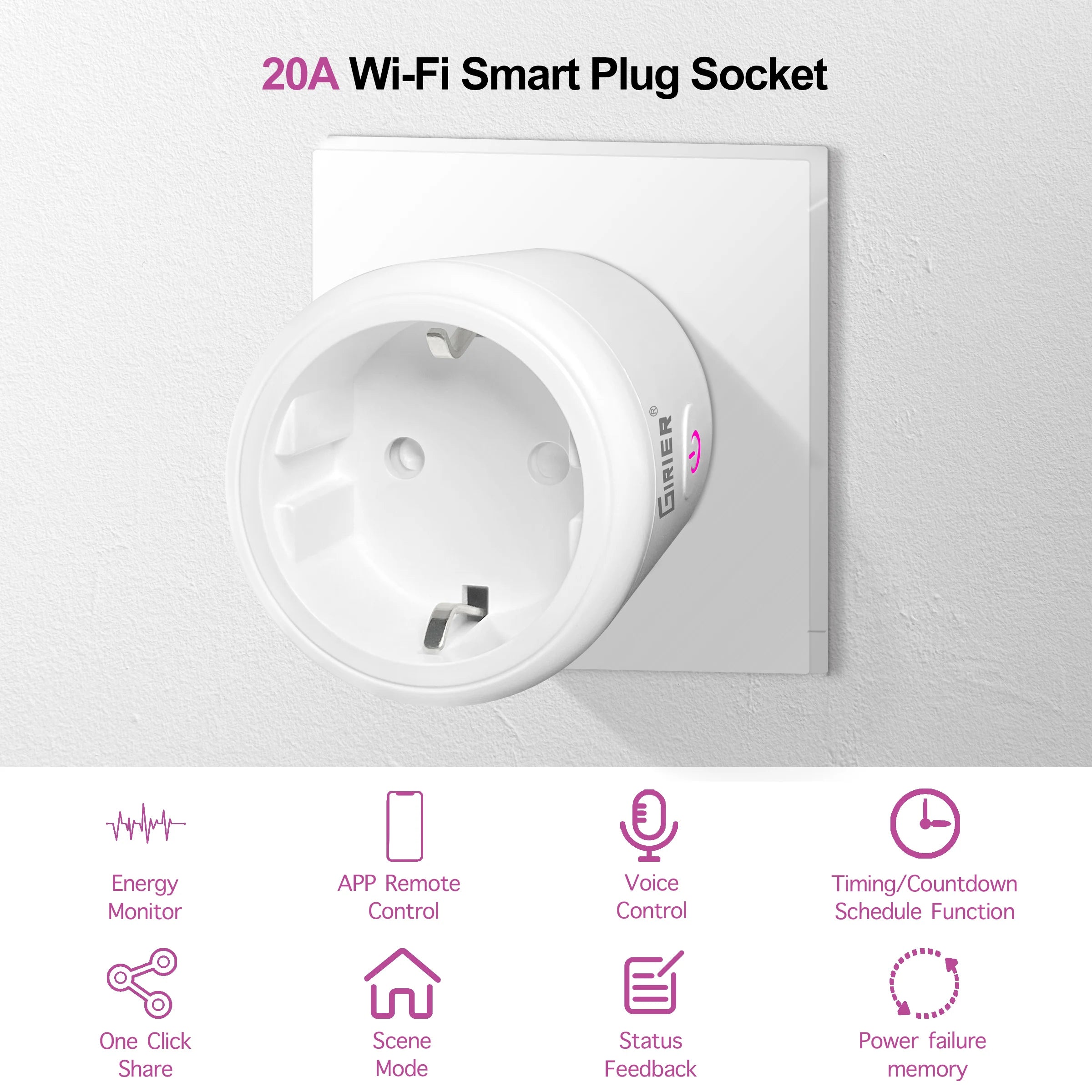 Presa Intelligente Smart Plug 20A WiFi Controllo Vocale Remoto APP Compatibile Alexa Google Home - POWER SMARTECH