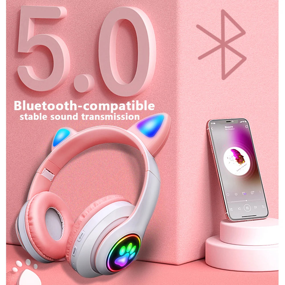 Cuffie Auricolari Bluetooth Fatto Orecchie Luci LED Simpatiche Diversi Colori Ironiche Ricaricabili Microfono Accessori Elettronica - POWER SMARTECH