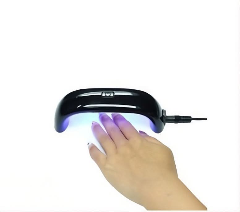 Lampada UV LED USB 9W nera per unghie, asciuga gel manicure, mano sotto.