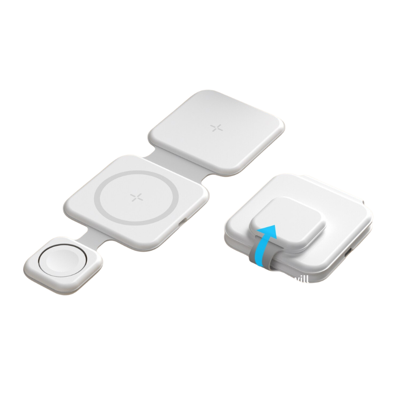 Stazione di ricarica wireless 3-in-1 magnetica pieghevole FD-308, ricarica rapida 15W, compatibile con telefoni, immagine principale.