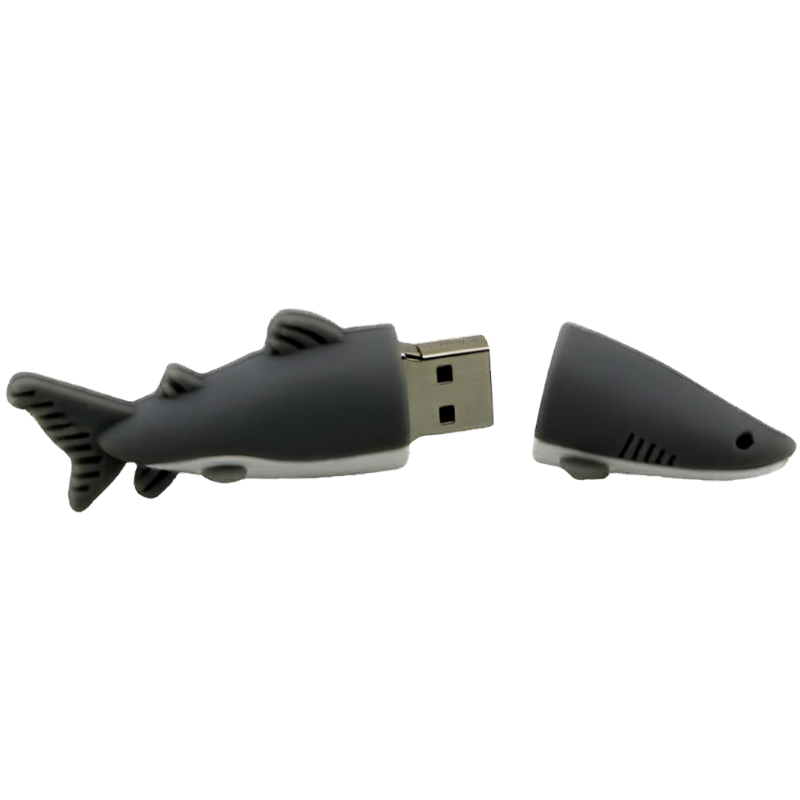 Chiavetta USB a forma di squalo cartoon, guscio in PVC, coperchio estraibile, design marino.