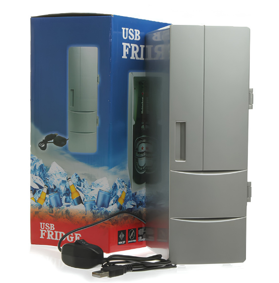 Mini-frigo USB freddo/caldo dual-use, 5V DC, 10W, alimentato da USB, contiene due bevande.
