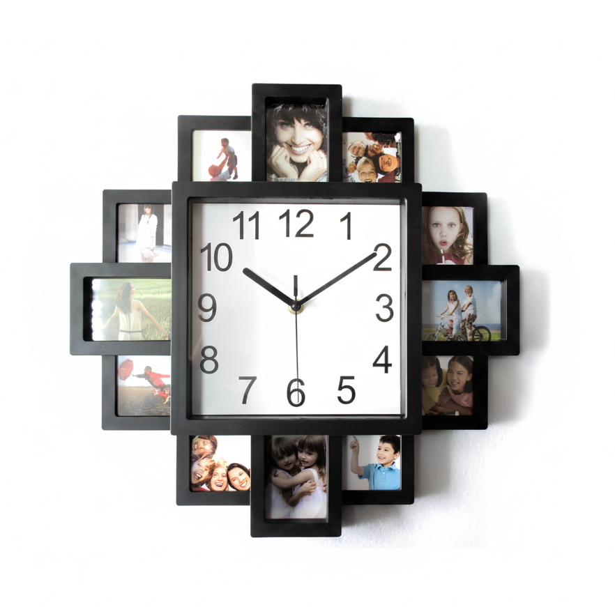 Orologio da parete con cornici fotografiche multiple, quadrante bianco, movimento silenzioso, decorazione per soggiorno