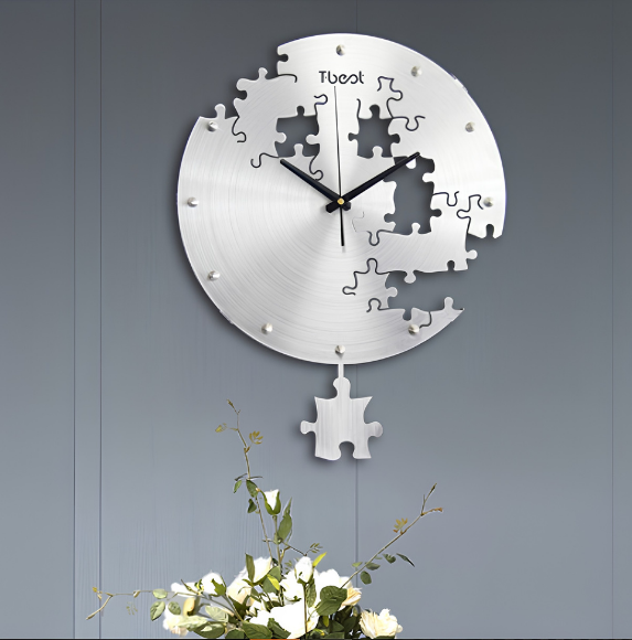 Orologio da parete circolare da 16 pollici in metallo, design puzzle moderno, silenzioso, decorazione soggiorno