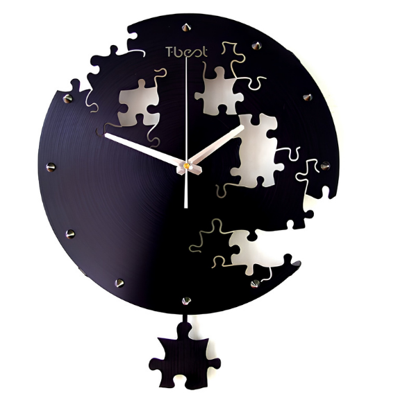 Orologio da muro circolare in metallo, pezzi puzzle, design moderno, silenzioso, misura 38x50 cm, decorazione soggiorno o camera.