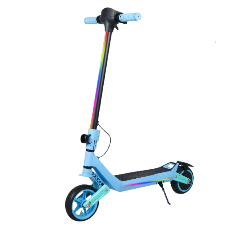Scooter pieghevole per bambini U8, blu, 130W, sospensioni doppie, max 16 km/h, autonomia 10 km.