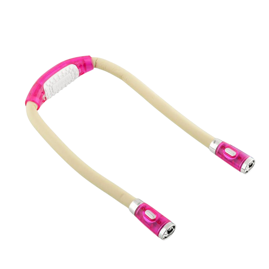 Luce da lettura portatile a fascia per il collo con due LED rosa e corpo beige