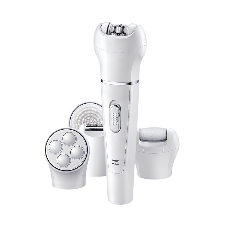 Massaggiatore elettrico 5 in 1 per viso e corpo, scrubber portatile con spazzola in lattice per il viso
