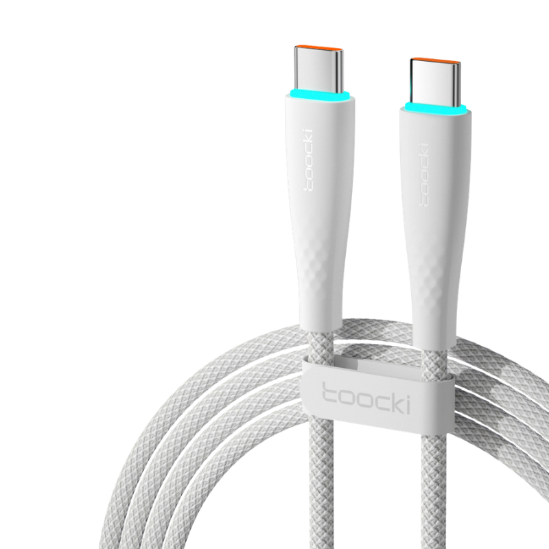 Cavo USB-C a USB-C 100W ricarica rapida, intrecciato bianco, due connettori Type-C.