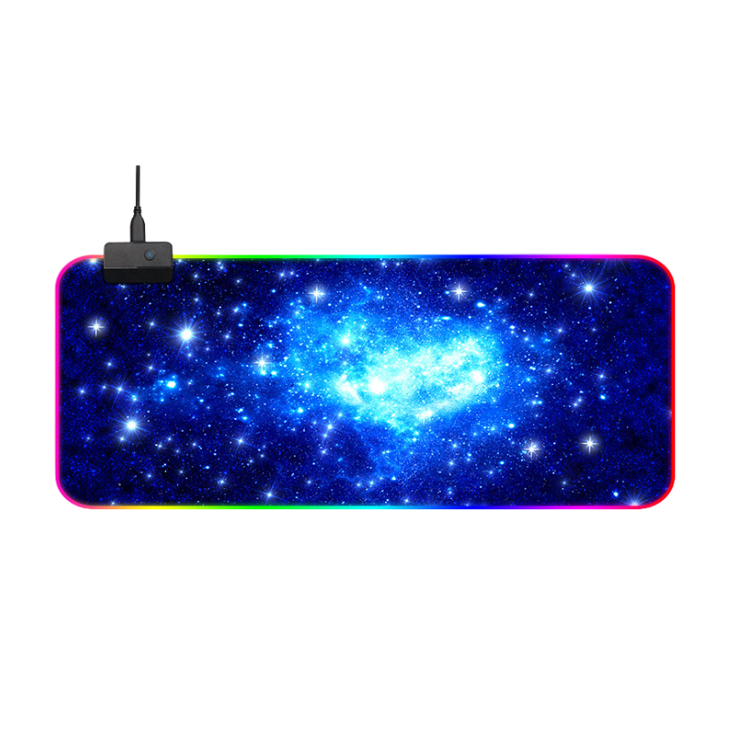 Tappetino da gioco per mouse con illuminazione RGB sui quattro lati, superficie blu galassia, dimensioni 800×300×5 mm