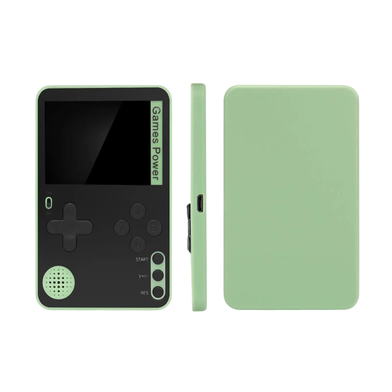 Console portatile verde menta con schermo LCD, 500 giochi classici, retro, ricaricabile, regalo ideale