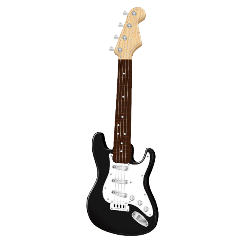 Chitarra elettrica giocattolo nera a quattro corde per principianti, 43 cm, battipenna bianco e manico marrone