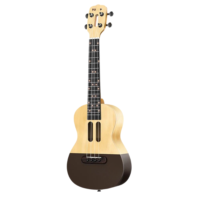 Chitarra a 4 corde per apprendimento, in abete, finitura naturale, fondo marrone; strumento piccolo con app Bluetooth 4.0
