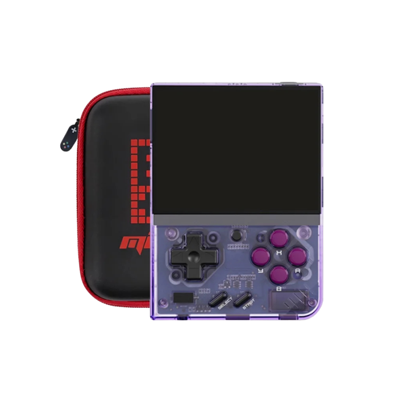 Consola retrò 3,5 pollici IPS HD, 128MB RAM, Linux, 32GB esp. guscio viola trasparente con custodia
