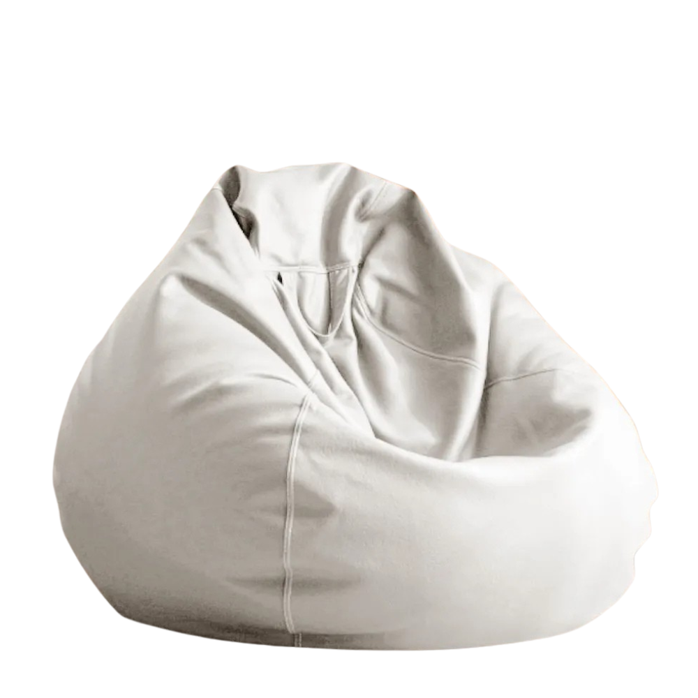 Poltrona sacco in similpelle bianca, riempita, diametro 70 cm, pouf lounge confortevole