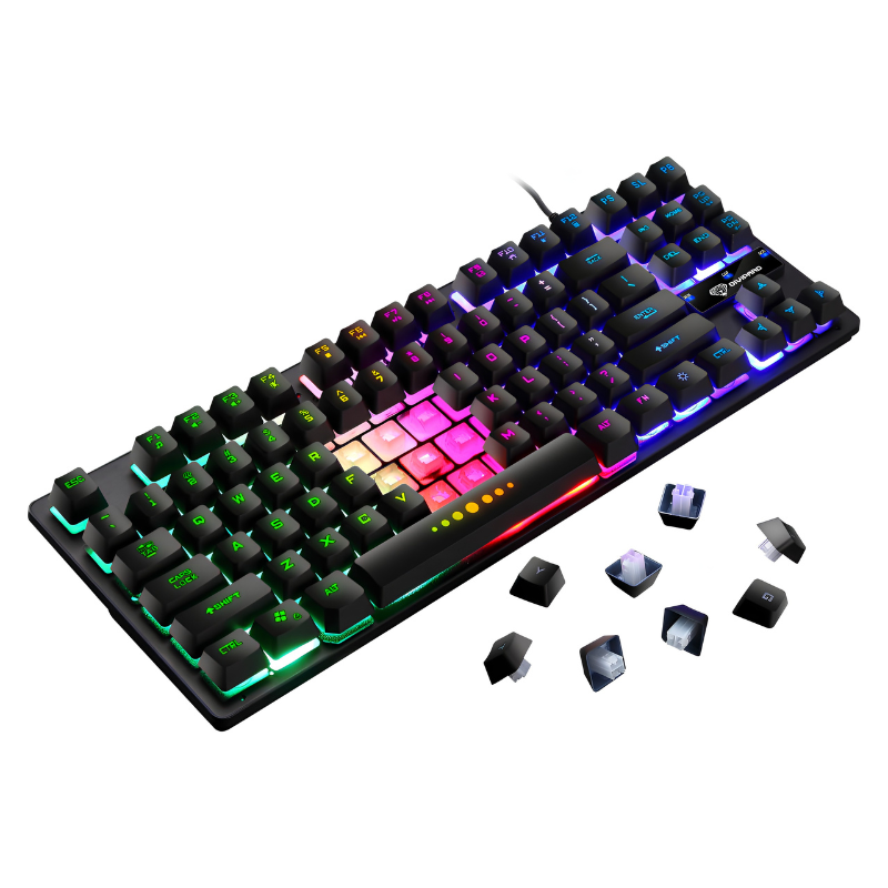 Tastiera meccanica da gaming 87 tasti, retroilluminazione sette colori, USB cablata, ABS, 1,5 m, impermeabile