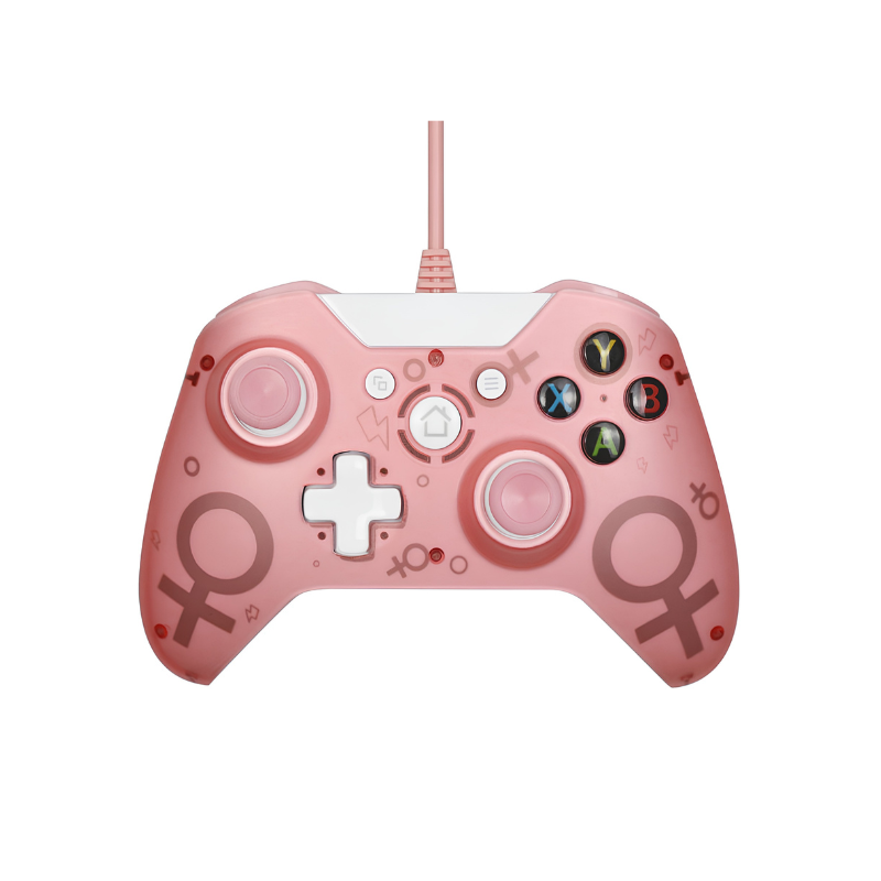 Controller USB cablato rosa per Xbox One, decorato con simboli femminili, cavo lungo 2 m