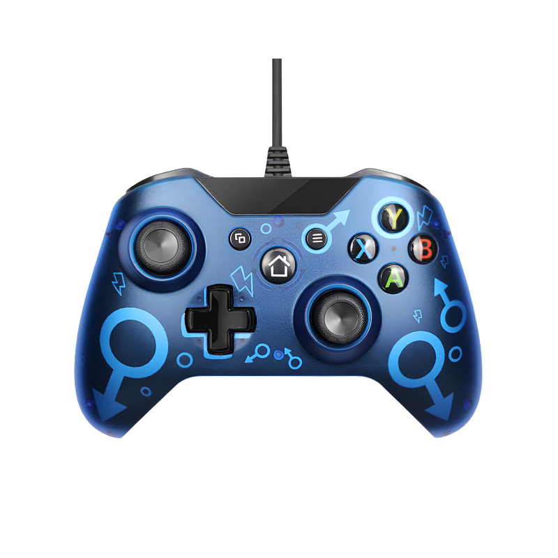 Controller cablato USB per Xbox One, layout originale, colore blu con motivi, compatibile Windows, cavo lungo 2 m
