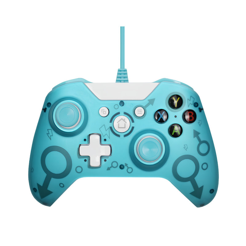 Controller cablato USB per Xbox One, color turchese con motivi frecce, compatibile PC Windows