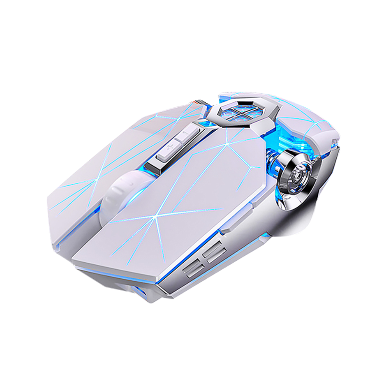 Mouse wireless da gioco ricaricabile, luci LED blu, design aerodinamico