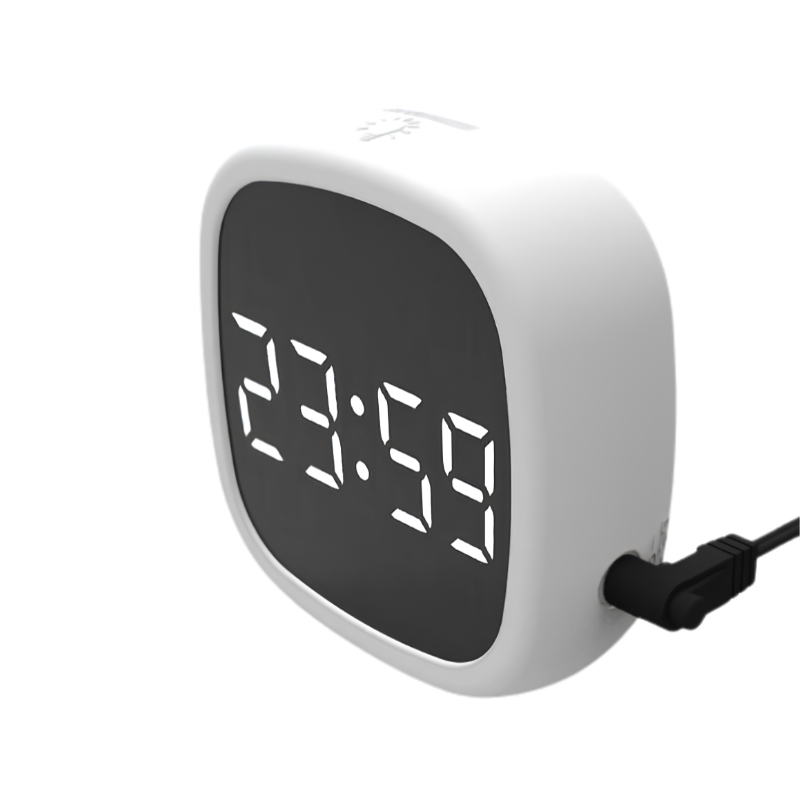 Orologio da tavolo LED ovale bianco, controllo vocale, sveglia snooze, decorazione luminosa per casa