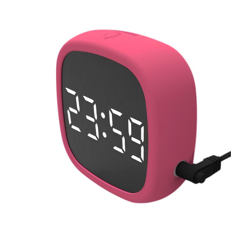 Orologio da tavolo ovale rosa con display LED bianco, snooze, decorazione per camera.