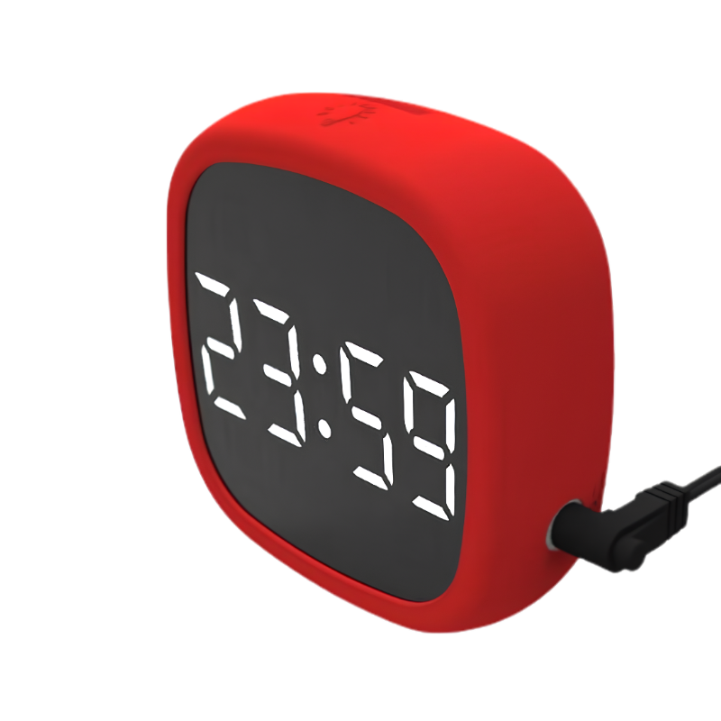 Orologio da tavolo LED rosso, ovale, sveglia digitale con controllo vocale e decorazione d'interno.