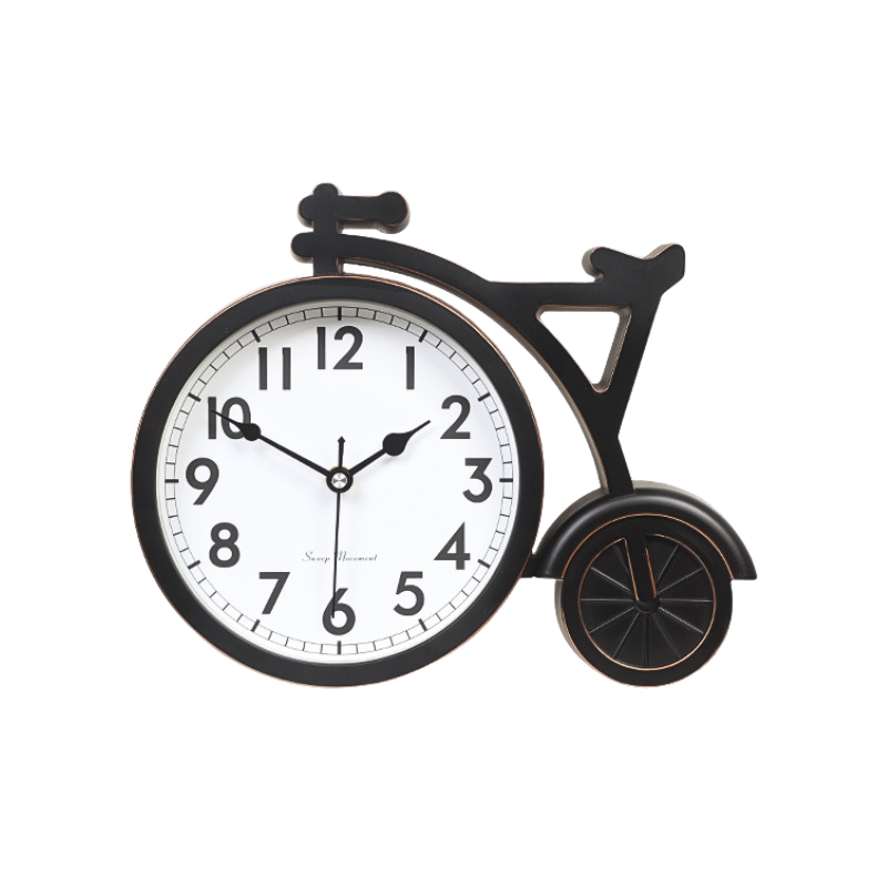 Orologio da tavolo a forma di bicicletta in resina, decorazione moderna per soggiorno o ufficio.
